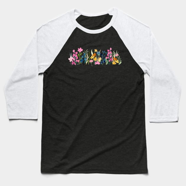 Colorful Watercolor Wild Flower Baseball T-Shirt by kakamona